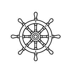 Obraz premium Ship Steering Wheel with Spokes in a Stylized Outline
