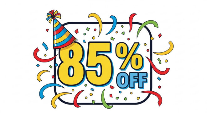 Celebrate eightyfive percent off with confetti and a party hat for a limited time
