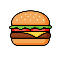 Appetizing burger illustration with tomato, lettuce and cheese on a white background