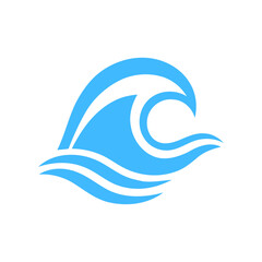 Stylized blue wave illustration on a white background with simplified lines