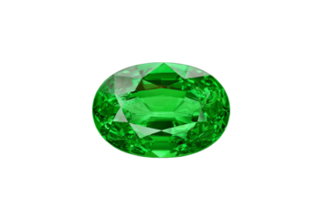 A green gemstone is sitting on a white background