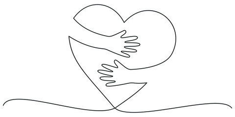 Continuous Line Drawing of Hands Embracing Heart Minimalist Love Concept Vector Illustration