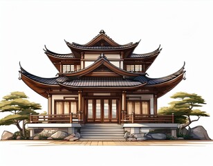 Obraz premium luxury asian house isolated on white created with generative ai