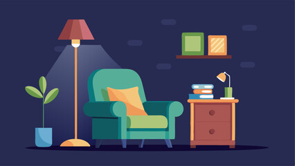 Fototapeta premium A cozy reading nook complete with a soft armchair a side table and a reading lamp.