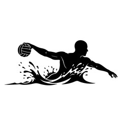 a black silhouette illustration of a water polo player isolated on transparent background