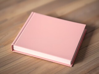 a closed pink book with a blank cover on a table