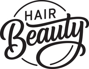 Hair Beauty Logo Design with Script Typography and Leaf Element | Elegant Black and White Branding for Salons, Hair Care Products and Beauty Services