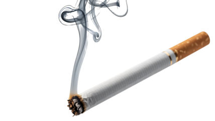 Burning cigarette with wisps of smoke rising elegantly upwards