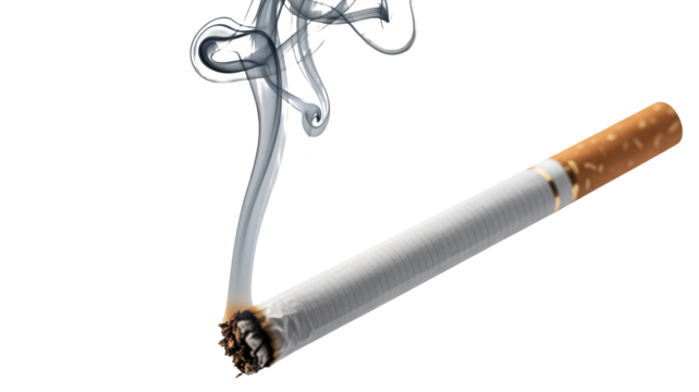 Burning cigarette with wisps of smoke rising elegantly upwards