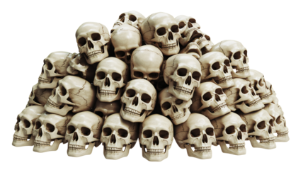 Pile of human skulls evokes mystery and mortality, perfect for dark themes