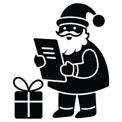 santa checking gift list vector icon on white back