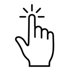 Simple outline icon of a finger pointing and clicking with a sparkle effect