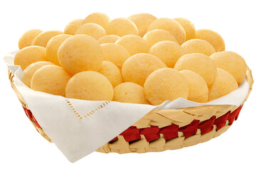 cesta com mini pão de queijo isolado em fundo transparente