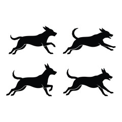 Dynamic silhouettes of four running dogs capturing motion and athleticism vector