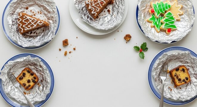 Festive boxing day treats and holiday cookies on decorative plates