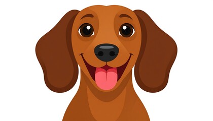 A happy, cartoon dachshund with a smiling expression and large eyes