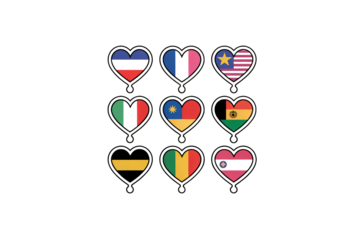 Diverse heart flag icons celebrate global unity and pride