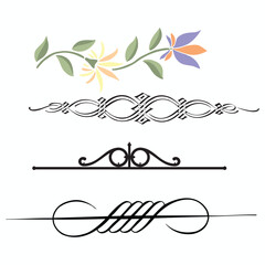 Set of decorative dividers isolated on white background, floral and geometric ornaments for design, a collection of elegant and vintage styles