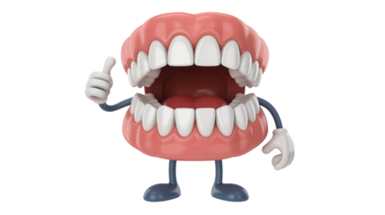 Happy cartoon teeth give thumbs up for perfect oral hygiene and dental health