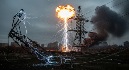 An explosion at a power station caused a power line break, resulting in a power outage in the city.