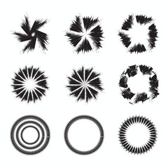 Fototapeta premium Abstract Circular Spiky Geometric Shapes Set – Black and White Radial Burst Patterns Collection