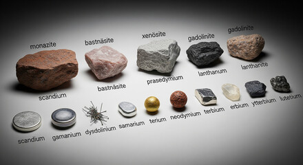 Rare earth metals and ore, scandium elements and rare earth elements neodymium magnets.