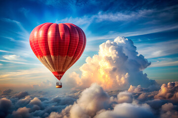 Colorful hot air balloons fly high in the blue sky, offering an adventure and a feeling of freedom