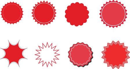 Collection of vibrant red starburst and badge shapes for sale or special offers