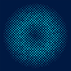 An abstract geometric composition constructed from multiple multicolored diamonds forming a circular pattern against a dark background. The varying sizes of the shapes create an effect of depth and vo