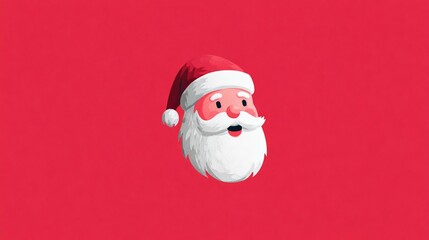 Cheerful Santa Claus illustration with a bright red background, featuring a jolly expression, fluffy white beard, and classic red hat, perfect for holiday-themed designs and festive decorations