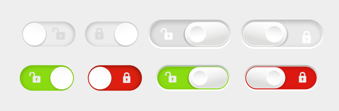 blocked and unlocked toggle switch buttons. Material design switch buttons set. Vector