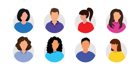 Bundle of different people avatars. Different men and women characters collection. Set of colorful user portraits. Male and female characters faces. Isolated vector illustration