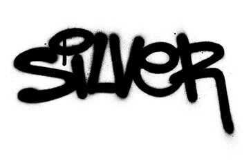 graffiti silver word sprayed in black over white