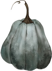 Hand-painted Blue Watercolor Pumpkin Illustration