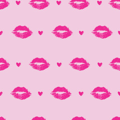 Pink kiss prints seamless background, Valentine pattern design. Pink lip pattern design. valentine day, valentine seamless pattern with hearts design for fabric, cotton, wallpaper, satin, carpet.