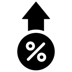Black single percent rate up icon, simple business flat design pictogram, infographic interface elements for app logo web website button ui ux isolated on white background