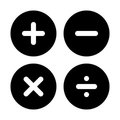 Black single round math buttons icon, simple calculator keys flat design vector pictogram, infographic interface elements for app logo web button ui ux isolated on white background