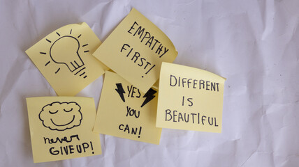 Inspirational Yellow Sticky Notes with Motivational and Social Inclusion Messages background