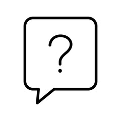 Single black question mark in speech bubble line icon, simple service chat flat design illustration pictogram infographic vector for app web button ui interface elements isolated on white background