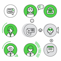 A colorful infographic illustration featuring interconnected circles with human figures and communication icons