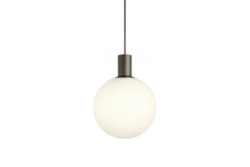 Modern spherical pendant light hanging from ceiling, transparent background