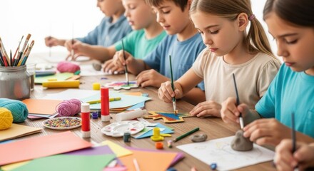 Fototapeta premium Kids engaged in creative art activities for day of goodwill celebration