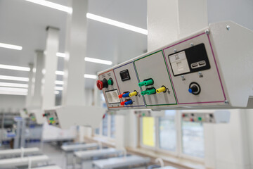 Medical gas, oxygen and nurse-call panel in modern hospital ward
