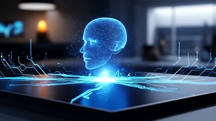 Futuristic Technology Concept: Artificial Intelligence Hologram Display and Circuit Board Innovation - Powered by Adobe