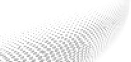 Curved halftone fade pattern, black dots gradually decreasing in density, creating smooth wave-like abstract texture background