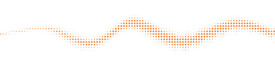 Orange halftone dotted wave pattern, smoothly flowing across white background, minimal abstract design perfect for creative graphics and motion art