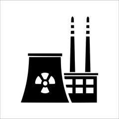 Silhouette of nuclear power plant with cooling towers and smoke, concept of energy production, pollution, environment, industry, sustainability, background design, educational and editorial use