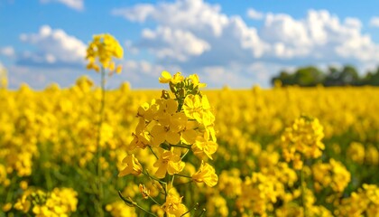 Obraz premium Vibrant Yellow Rapeseed Field Under a Sunny Sky.