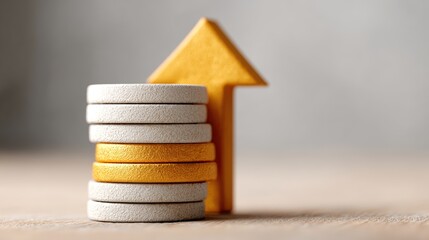 Stacks of coins with a vibrant upward arrow in the background symbolize financial growth and success, Ideal for articles on investment strategies, economic forecasts, or personal finance tips,