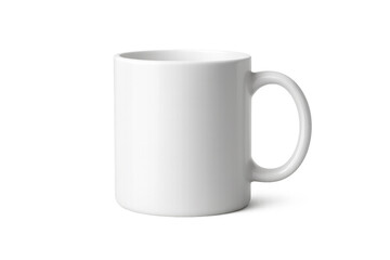 Glossy White Ceramic Coffee Mug Front View with Soft Shadow – Transparent PNG Isolated on Background